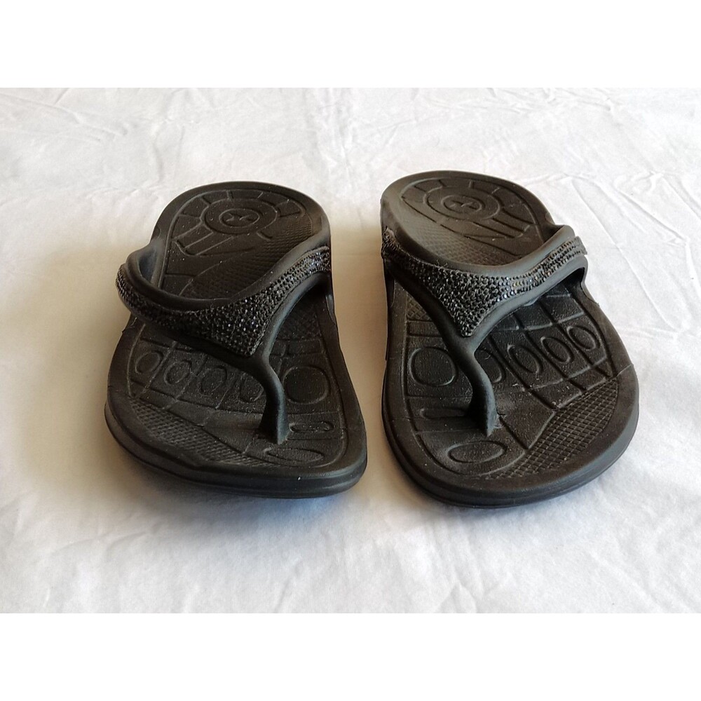 Aetrex BLACK Lynco Orthotic Flip Flop US 6 Glitter Sandals Fiji Sparkle - Picture 9 of 13